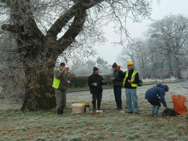 Volunteers take a coffee break