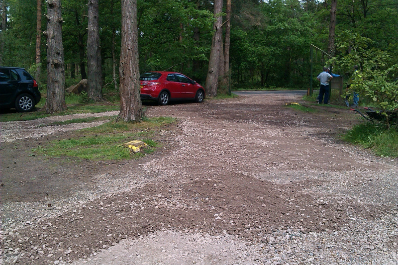 Volunteers check re-installed sign